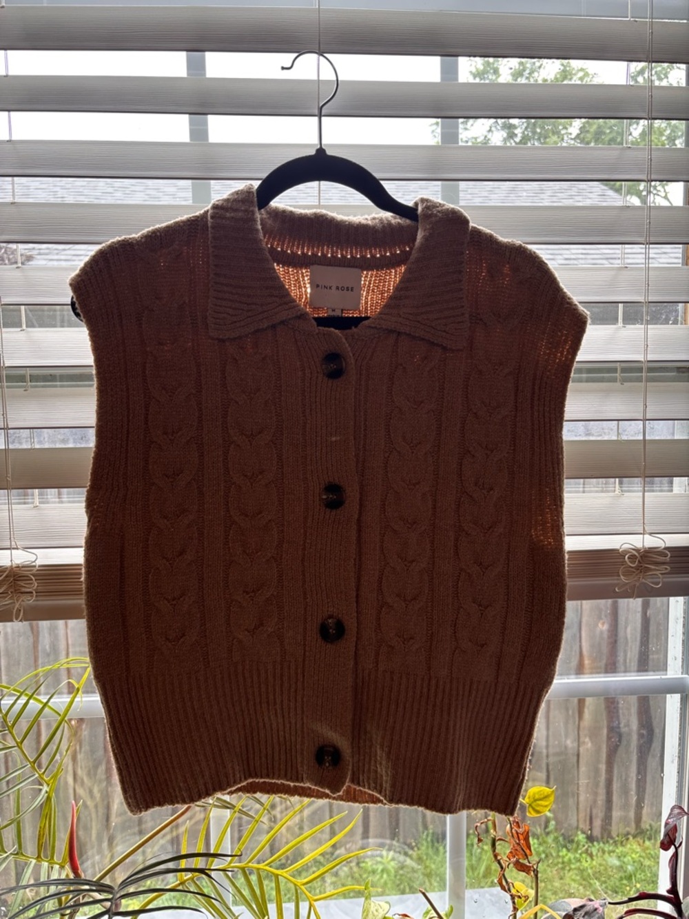 Pink Rose Women's Brown Cable-Knit Buttoned Vest